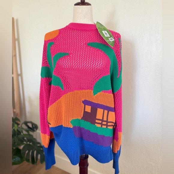 FARM RIO (oversized M) Amazon Stamps Knit Sweater New with Tags - Picture 2 of 6